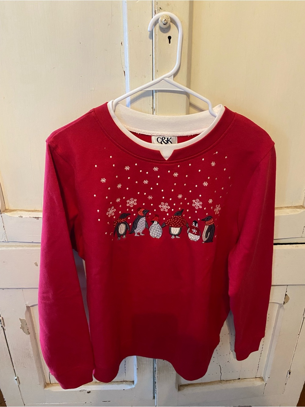 C.C Red Penguin Holiday Sweatshirt for Women